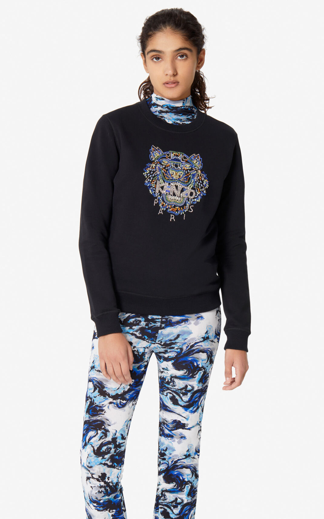 Kenzo Tiger hand embroidered φούτερ γυναικεια μαυρα | GR699096